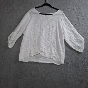 Linnea Linen-Blend Top XL Artsy Lagenlook Boxy Roll Tab Lightweight Wide Neck